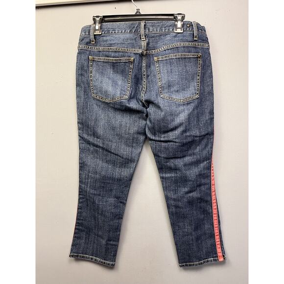 Cabi Jeans Womens 6 Dark Wash Denim Johnny Crop Tuxedo Red Side Stripe #327 - Picture 2 of 6